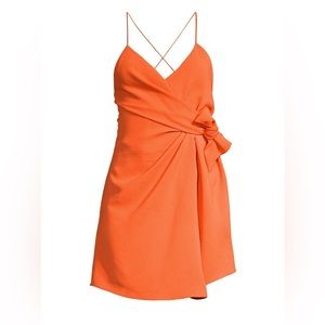 Alice + Olivia Katie Tie Wrap Mini Dress in Coral